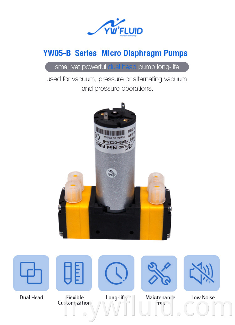 YW05-B-DC 12V 24V Micro Brush Diaphragm Pompe Maison 1200 ml / min Réserver